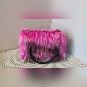 Women's Shoulder Handbags Faux Fur Tote Bag Fluffy Satchel Handbag Pink/Black